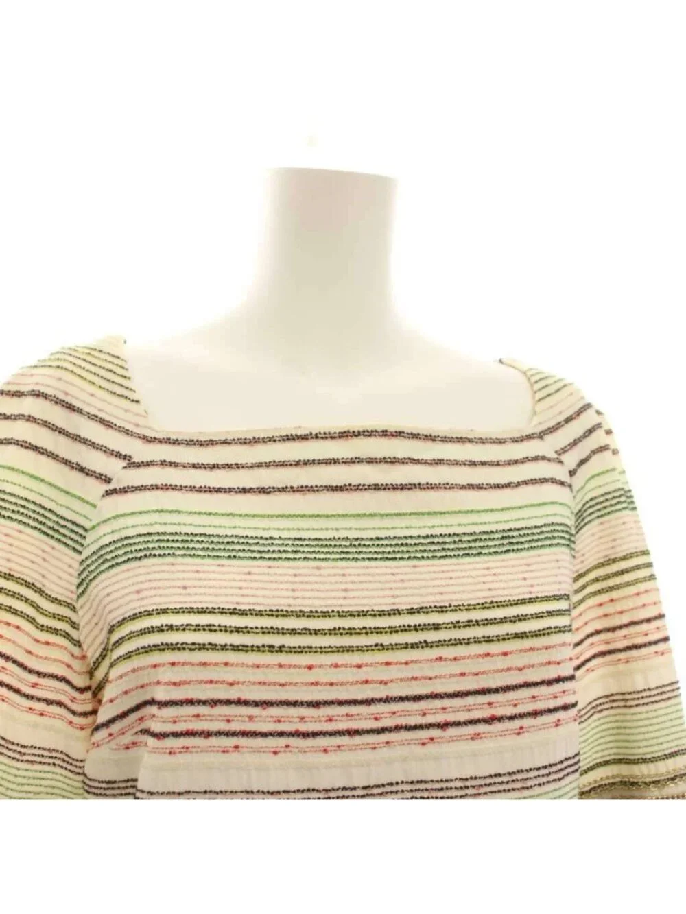 Chanel Dress Knee Length Half Sleeve Border Pattern Wool Nylon 36 White